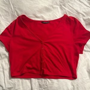 medium red button up crop from shein; women’s medium